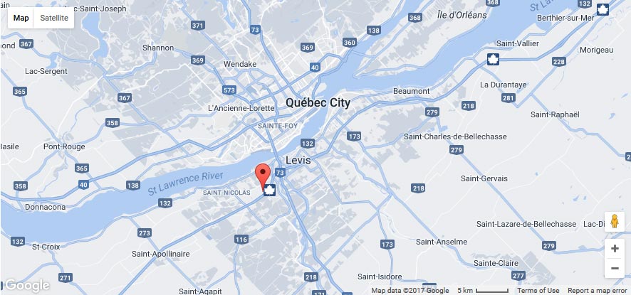 Map location of Thermofin's Quebec plant
